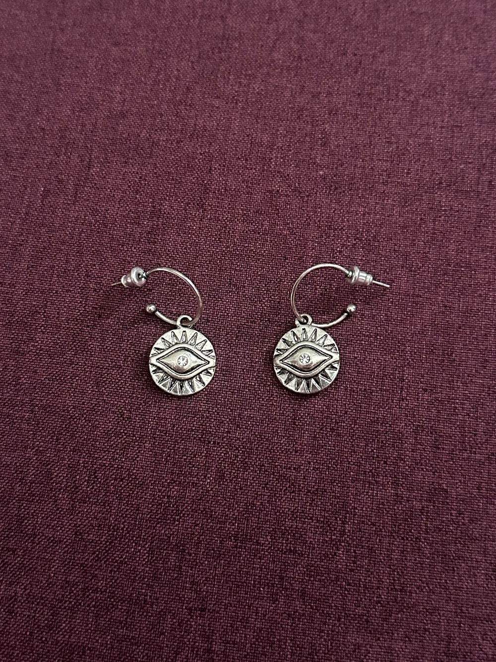 Sterling Silver Evil Eye Drop Hoop Earrings
